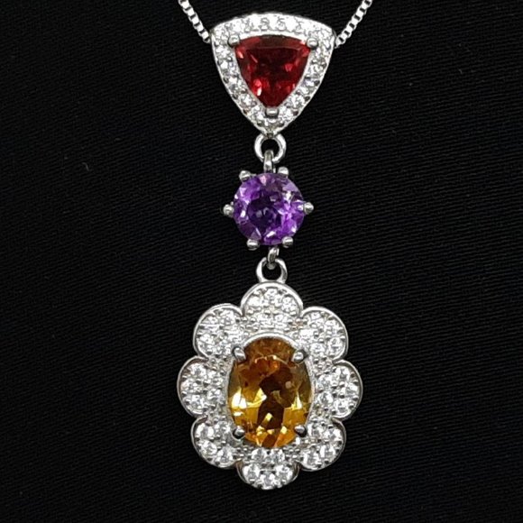 Katherine's Collection Jewelry - REAL Citrine, Garnet, Amethyst & White Sapphire Gemstones 925 Silver Pendant